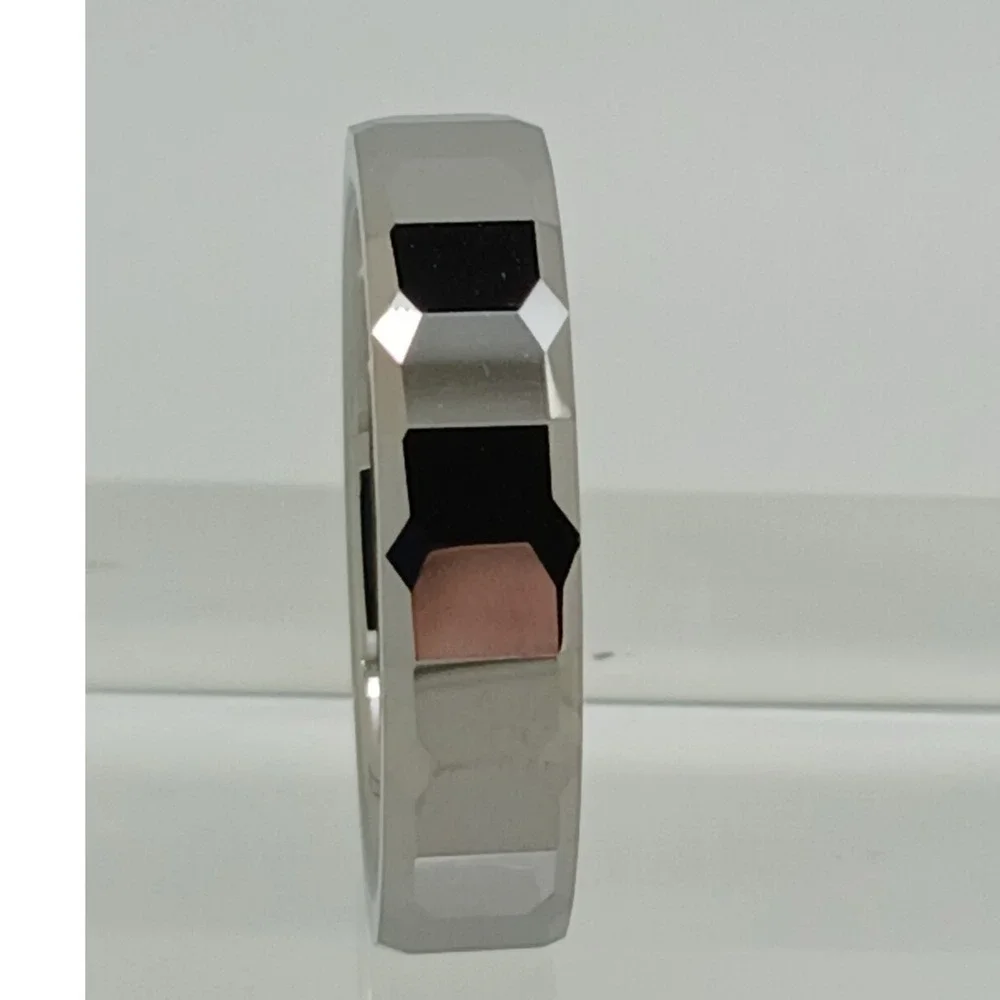 Vintage Tungsten Faceted Band Ring Size 12.25 Silver 6mm Y2K 1990s New Old Stock